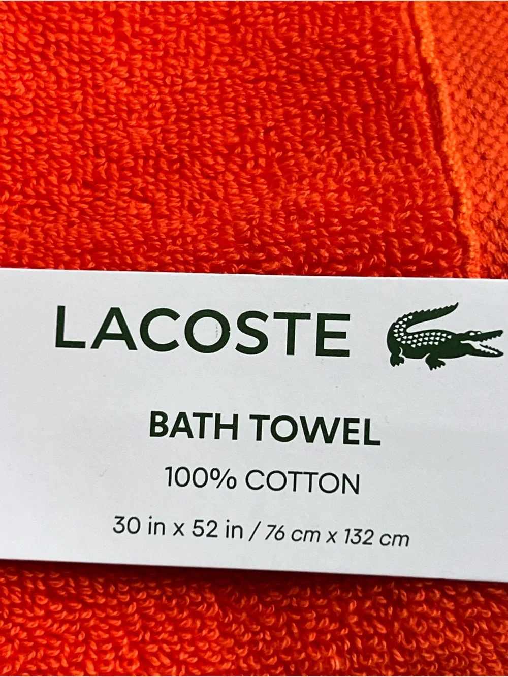 Lacoste Orange Cotton Bath Towel with Logo Band 30in X 52in NEW!!